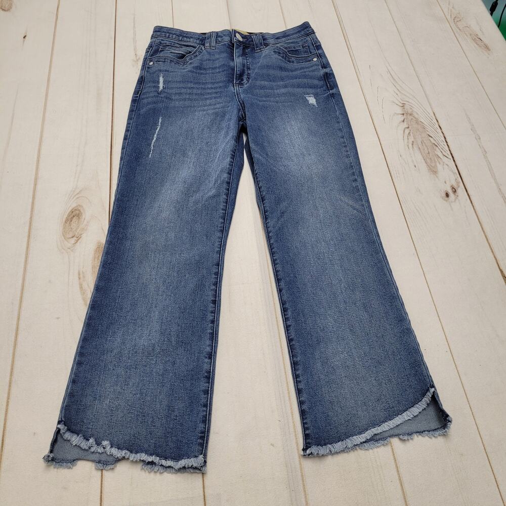 Democracy high rise ab solution kick boot bootcut crop jeans Raw hem boho